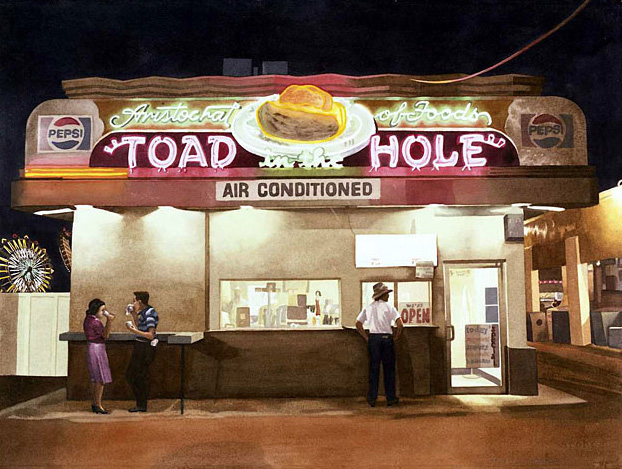 watercolour "Toad in the Hole" California County Fair: Nightscene